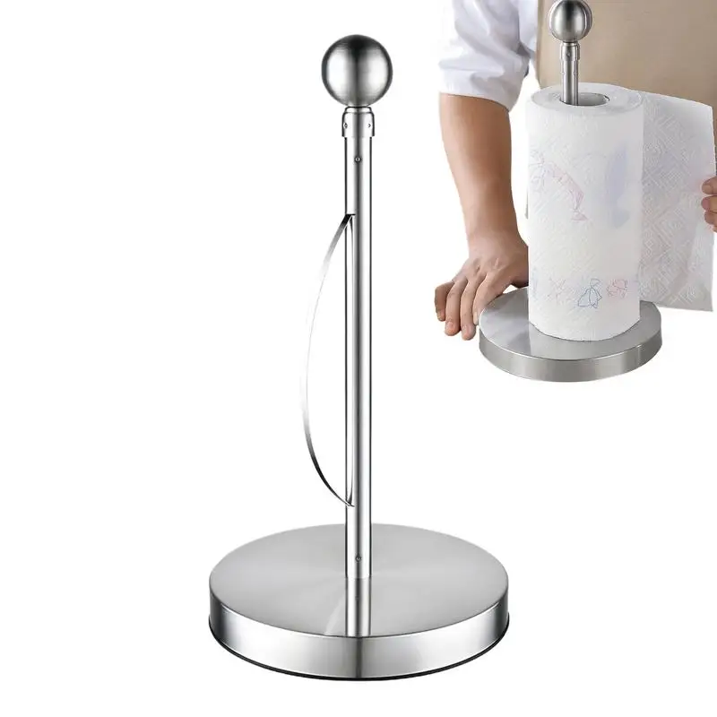 Standing Paper Towel Holder Stainless Steel Paper Towel Roll Holder Non-Slip Paper Towel Stand Home Countertop Paper Roll Holder