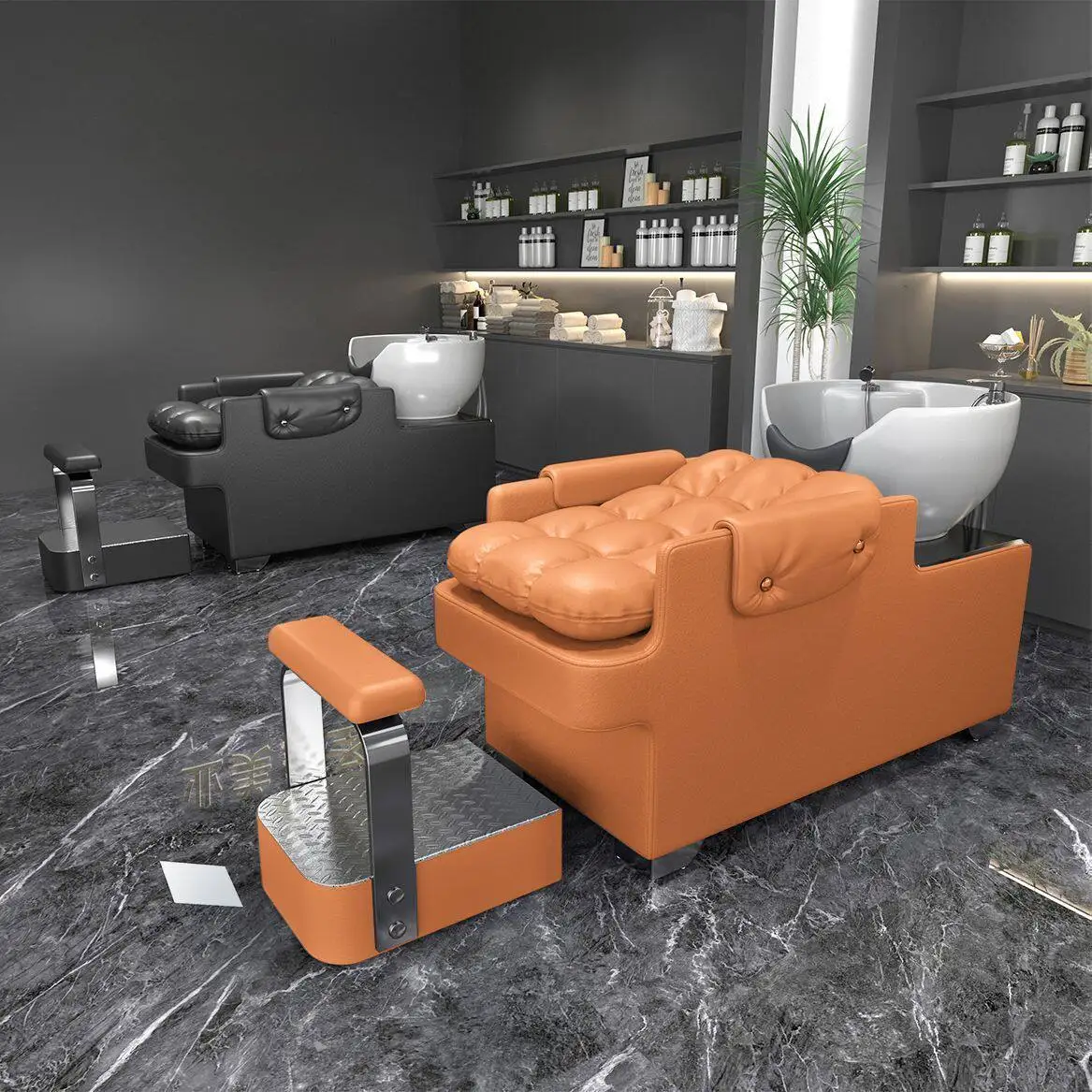 Modern Reclining Shampoo Bed Hairdresser Salons Ergonomic Styling Shampoo Bed Ceramic Basin Meubles De Salon Bathroom Furniture