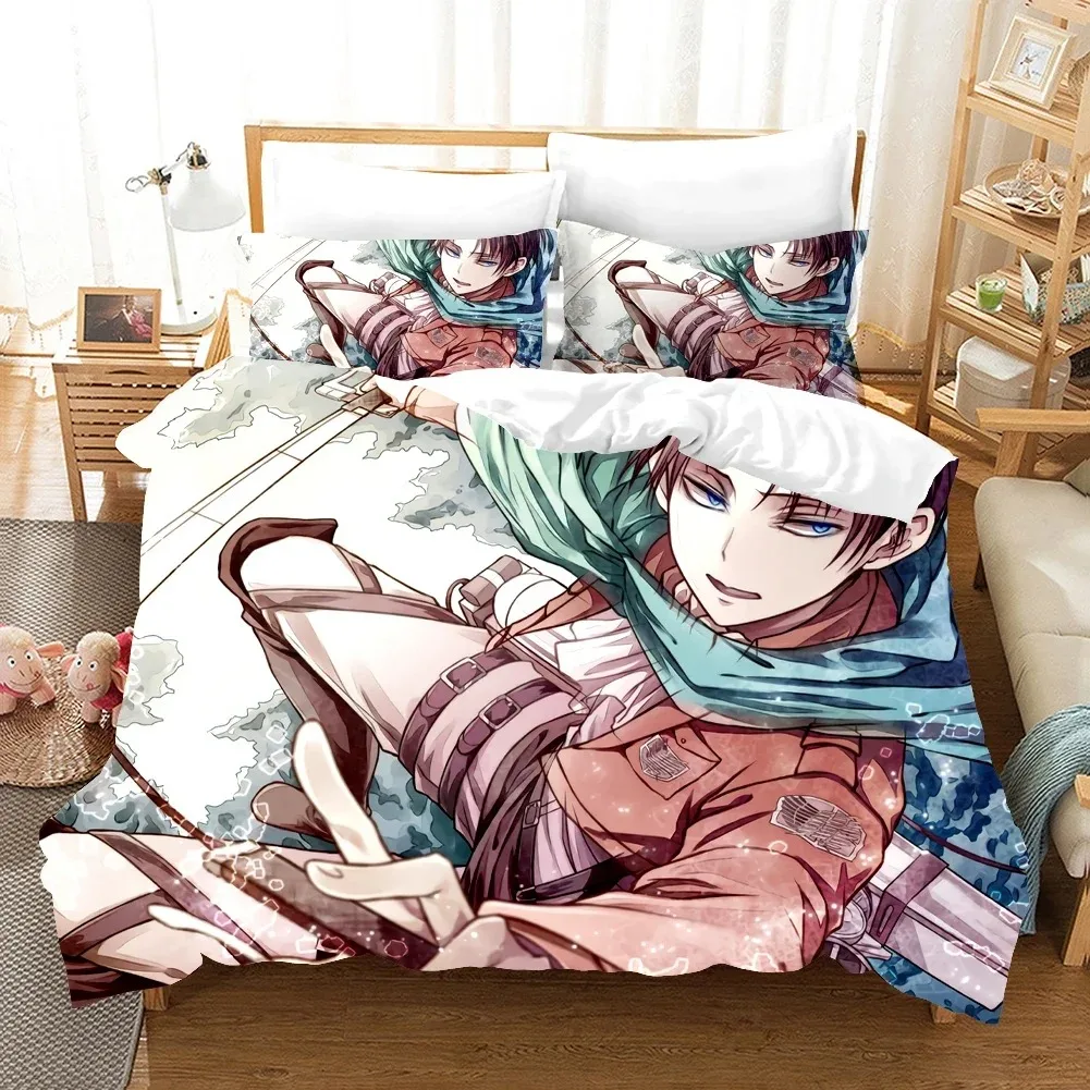 Juego de cama con estampado 3D de Anime Attack On Titan AOT, funda nórdica doble, Queen King, ropa de cama para niños y adultos, funda de edredón