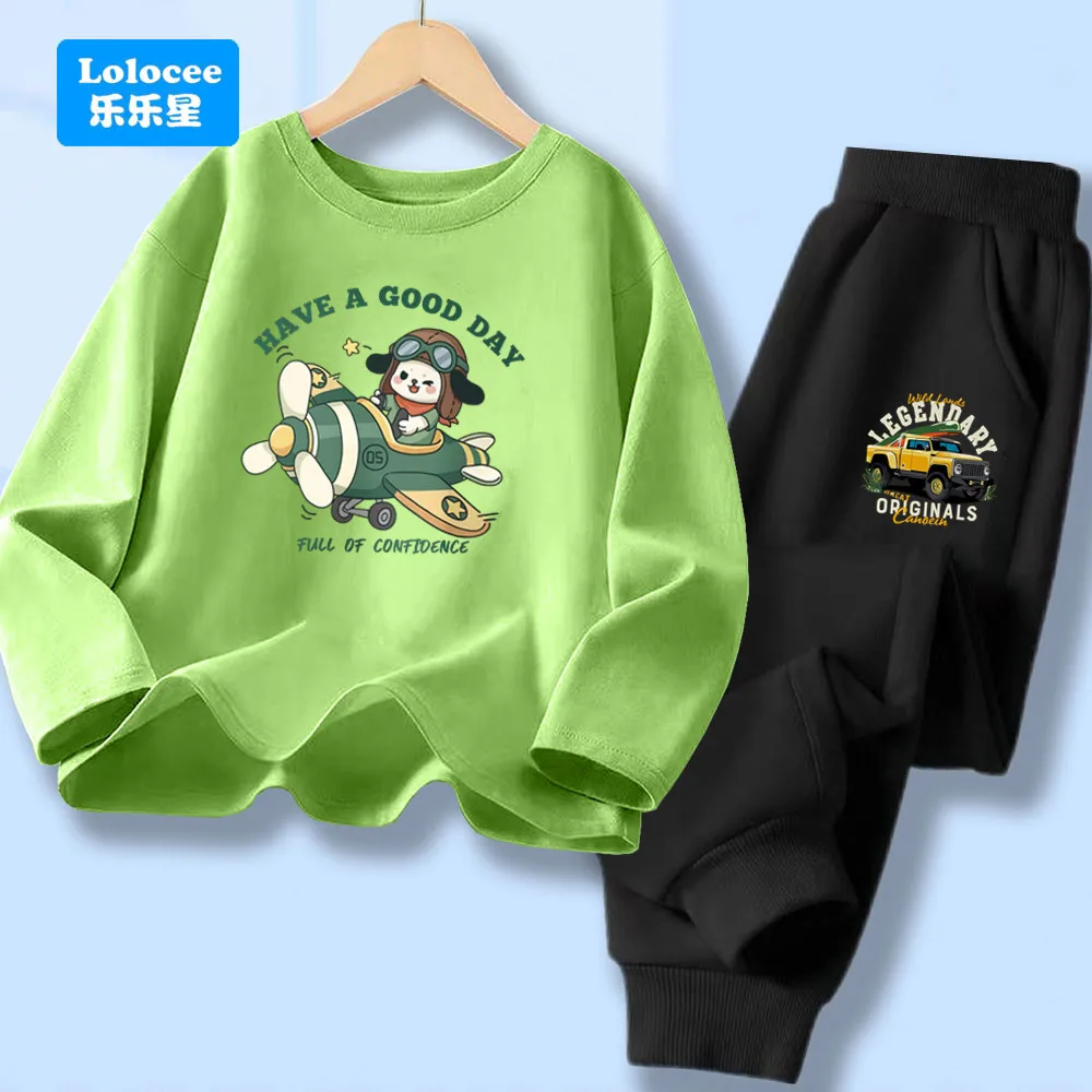 Casual Kinder Jungen Kleidung Sets Jungen Langarm Baumwolle Flugzeug Cartoon Print T-shirts Und Hosen 2 Stücke Kleidung Sets GGJZ1