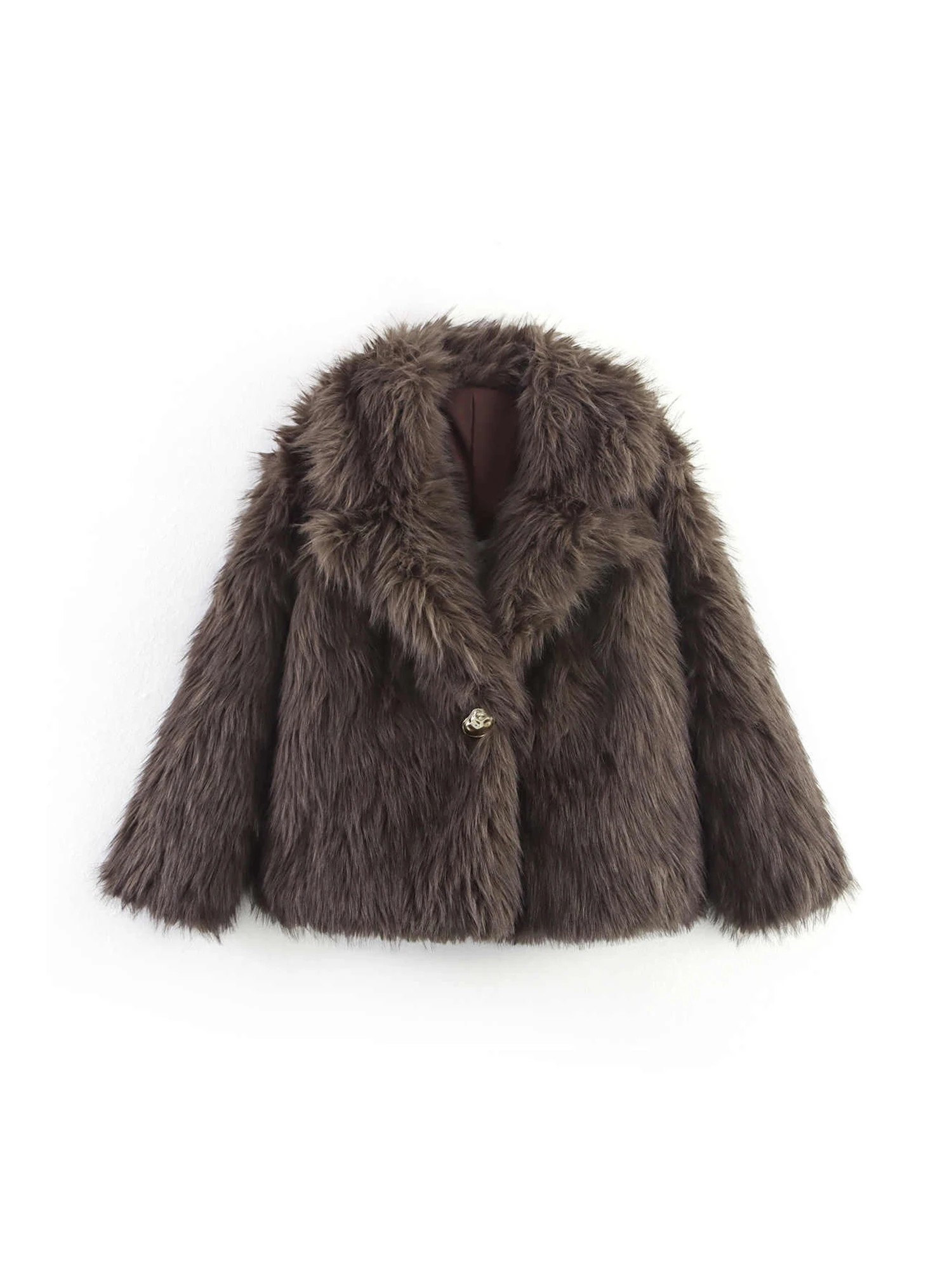 

Women Brown Faux Fur Coat Warm Fashion Sheepskin Overcoat Harajuku Vintage Outerwear Plush Teddy Coats 2000s Clothes Winter 2025