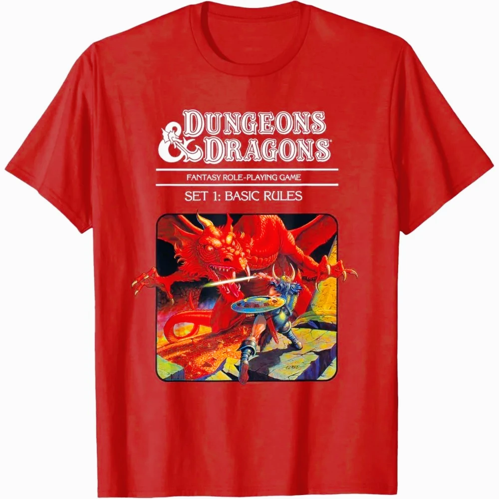 الزنزانات والتنينات خمر القواعد الأساسية غطاء تي شيرت لعبة عاشق رجل الصيف المطبوعة التي شيرت موضة Crewneck القطن المحملة القمم