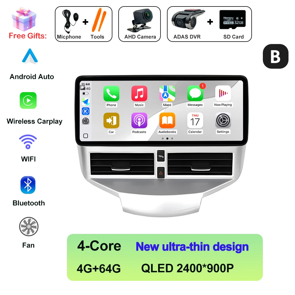 Voor Ford Fiesta 2009-2014 Autoradio Multimedia Video Player Navigatie GPS Android AUTO Draadloze CarPlay WIFI 4G QLED 2400*900P