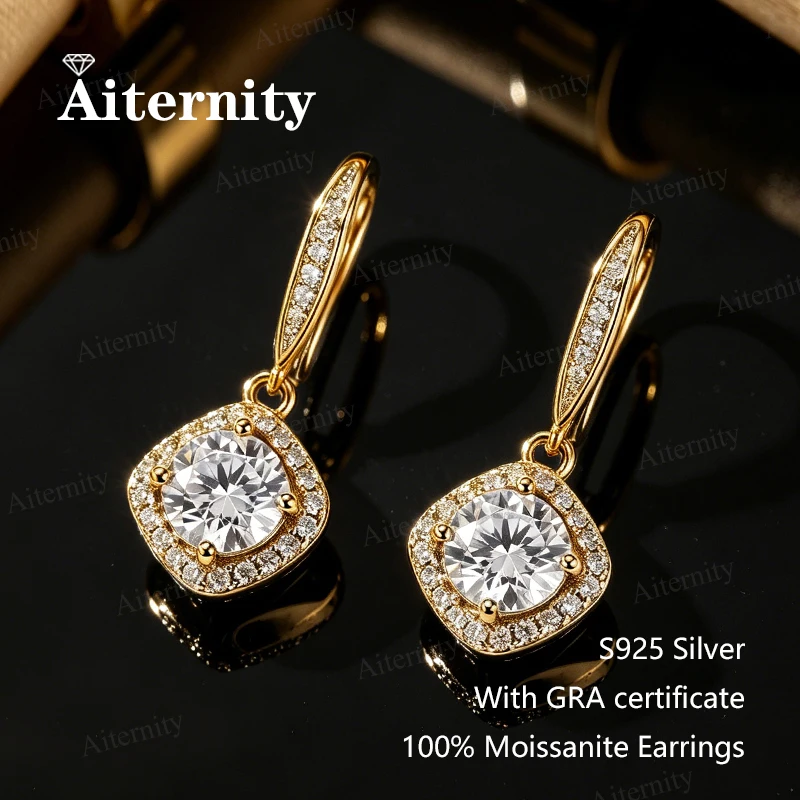 New Moissanite Rhombus Earrings 925 Sterling Silver D VVS1 Passed Diamond Tester Moissanite Studs for Women with GRA Certificate