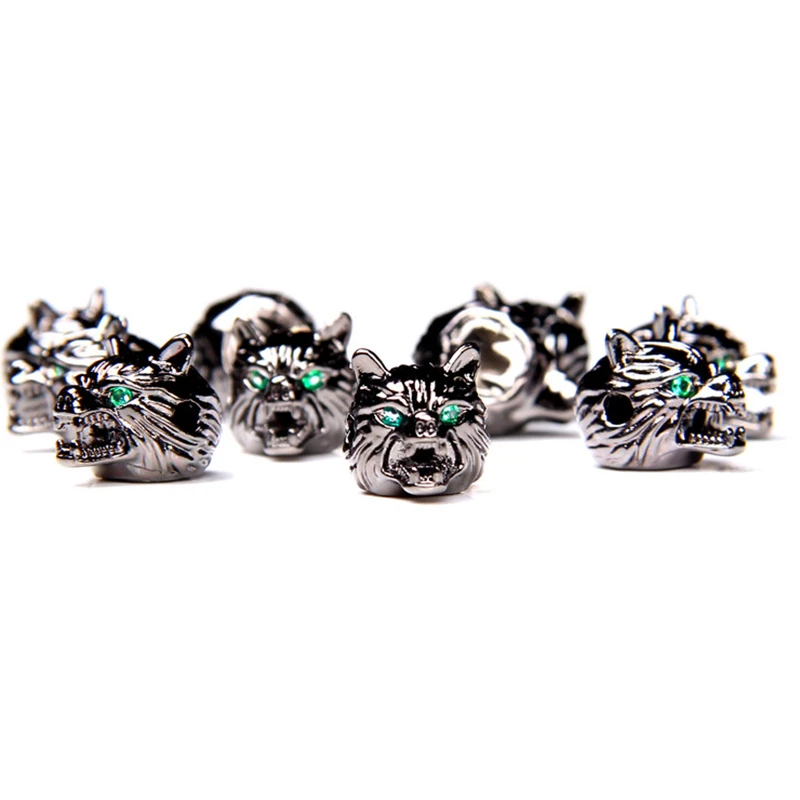 Green zircon eye animal Wolf dog head beads loose black bulk spacer accessories beads for jewelry making  finding bracelet men