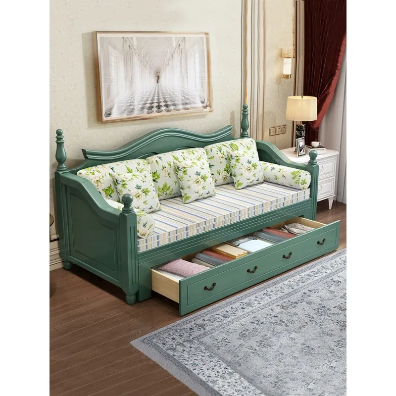 American solid wood sofa bed, dual-purpose small apartment living room telescopic bed, foldable double and sleeping bed