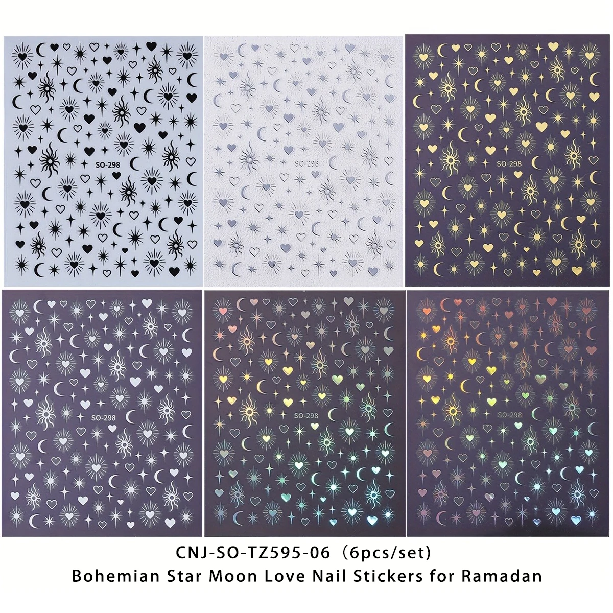 Bohemian Style Starry Moon Nail Stickers for Ramadan, Suitable for Daily, Holiday, Party, and Wedding DIY Nail Decoration