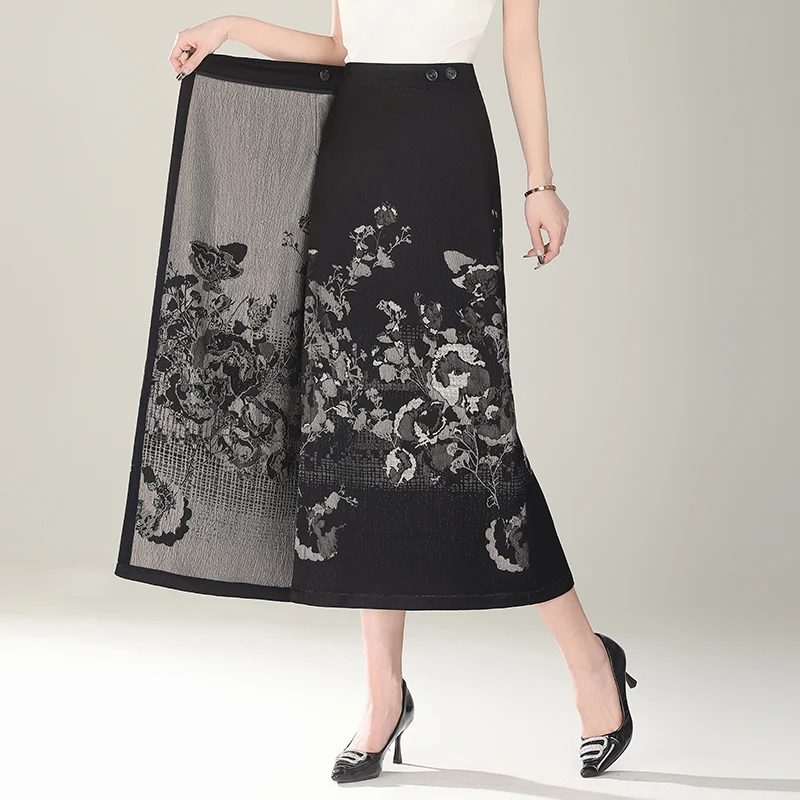 

Юбка ZUZK миди из жаккарда в стиле ретро, цельная, для женщин, весна-лето 2026, новый стиль, прямая юбка-ханьфу, стройнящая фигуру