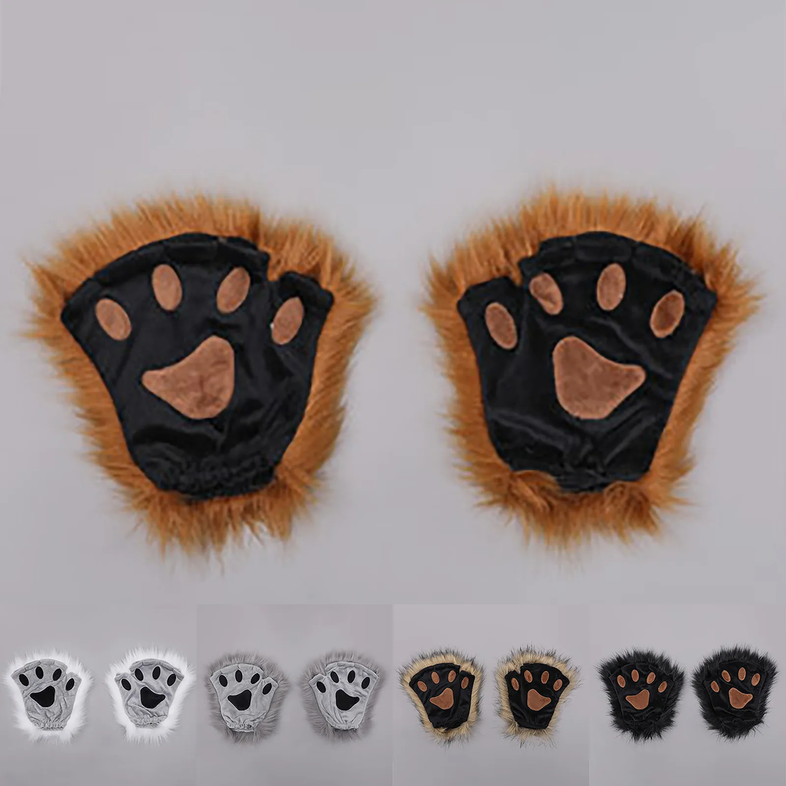 1 Pair Puffy Paw Gloves Half Finger Mittens Anime Lolita Gothic Furry Accessory for Animal Roleplay Long Fur Wolf Paws