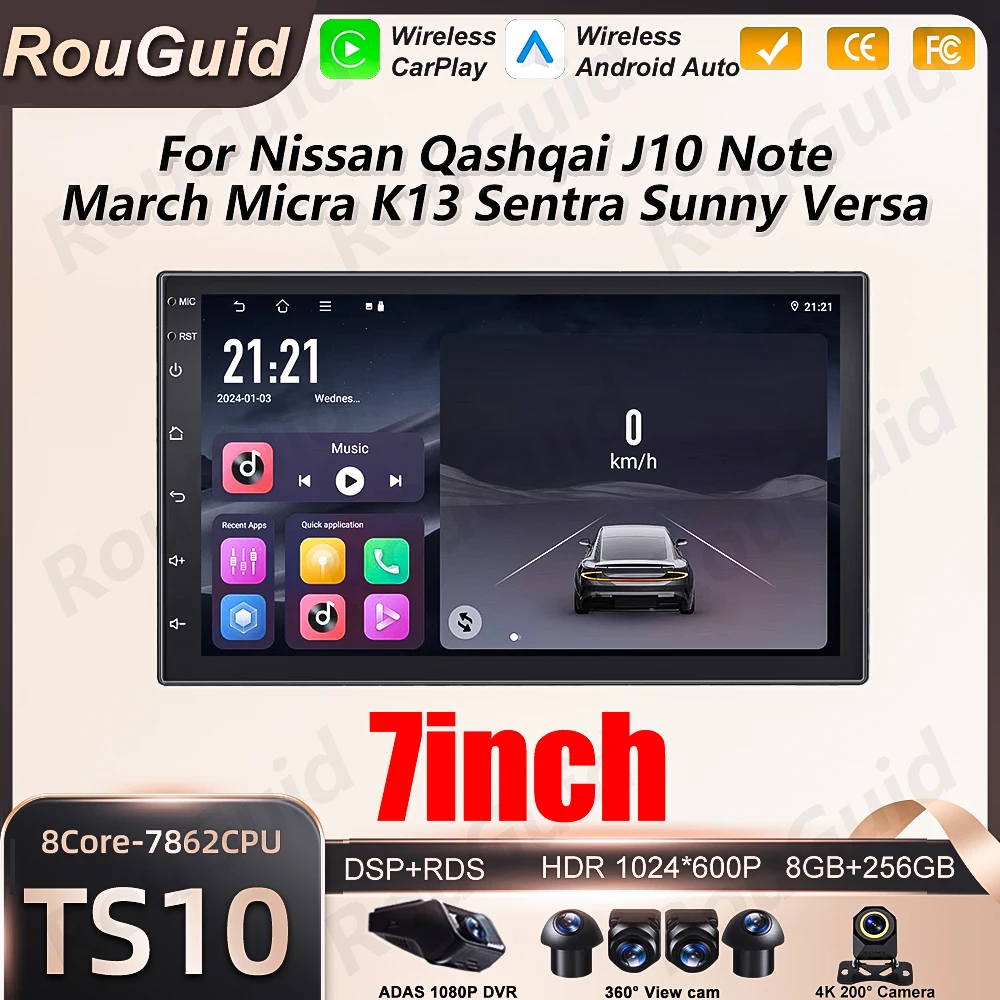 Radio con Android Carplay para Nissan Qashqai, Note, X-Trail, March, Micra K13, Sentra, Sunny, Versa, Reproductor Multimedia de Video con Pantalla de 7''