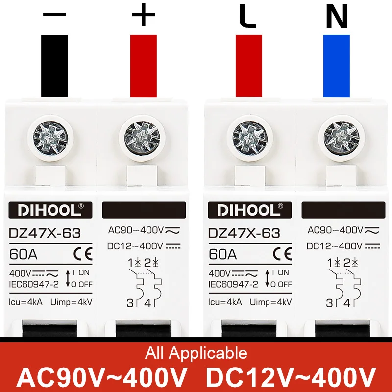 Circuit Breaker 15A 30A 50A 120A For Solar Panels DC12V 24V To 400V PV Photovoltaic System Disconnect Switch AC 120V 240V MCB