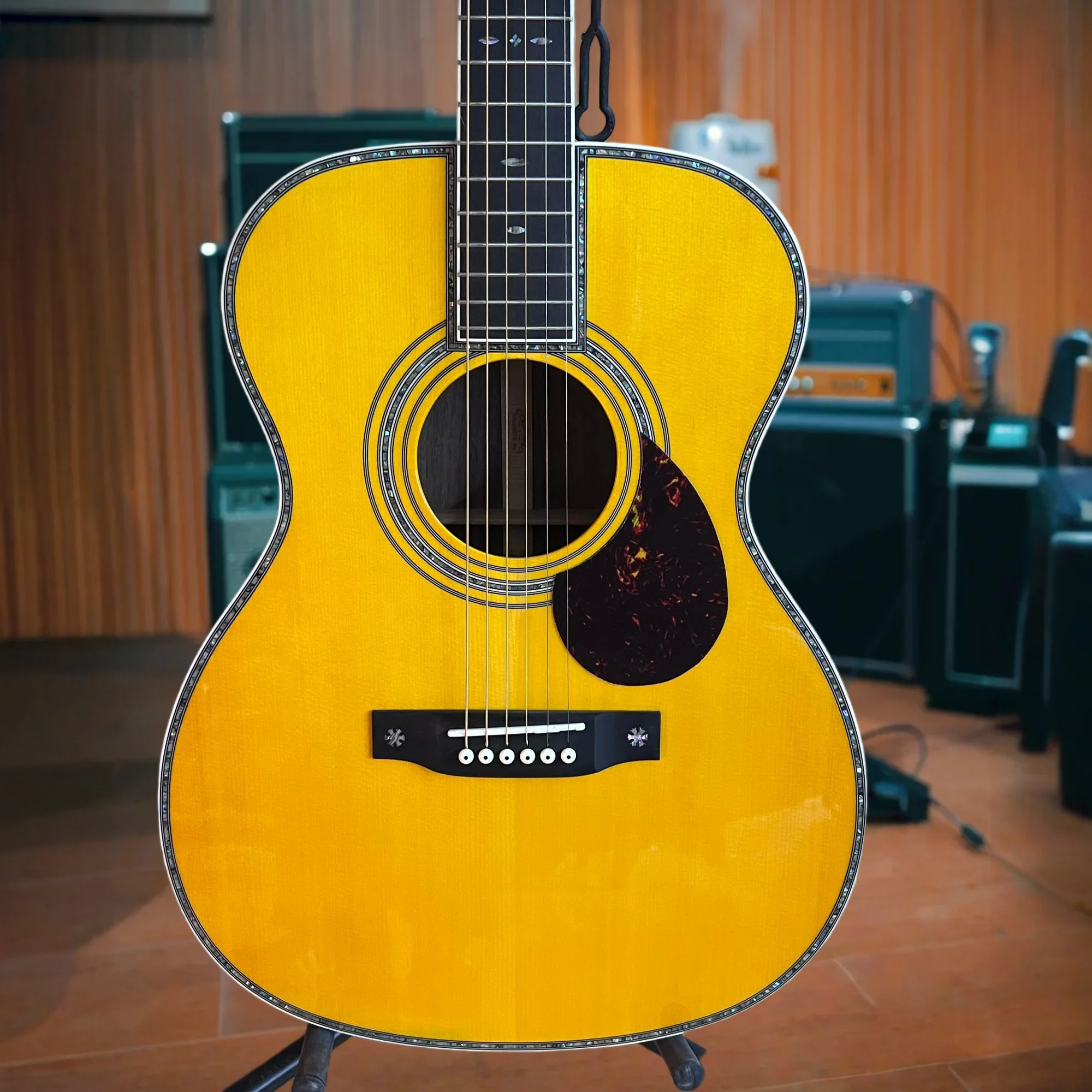 Hot Yellow-Top Om42 Style Acoustic Guitar Spruce Top Rosewood Fingerboard Pickup Included 41 Inch Lock Sound Stable Gift