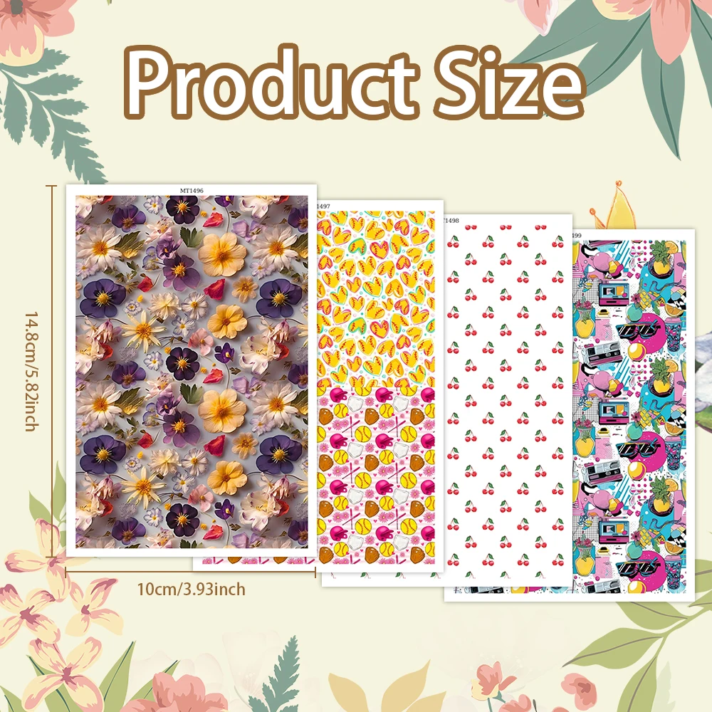 Floral/Fruit/Cherry/Retro Painted Pattern Polymer Clay Transfer Paper Earring Jewelry Decal DIY Craft Water-soluble Stickers