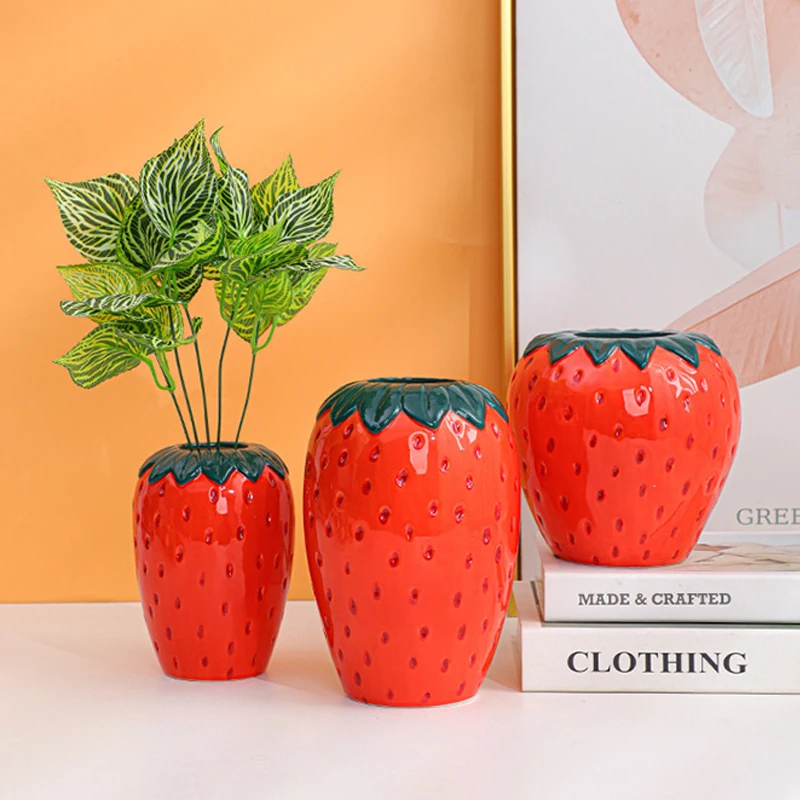 

Creative Strawberry Shaped Hydroponic Vase, Cute Style, Ceramic Decorations, Home, Living Room, Wedding, Restaurant, 1Pc