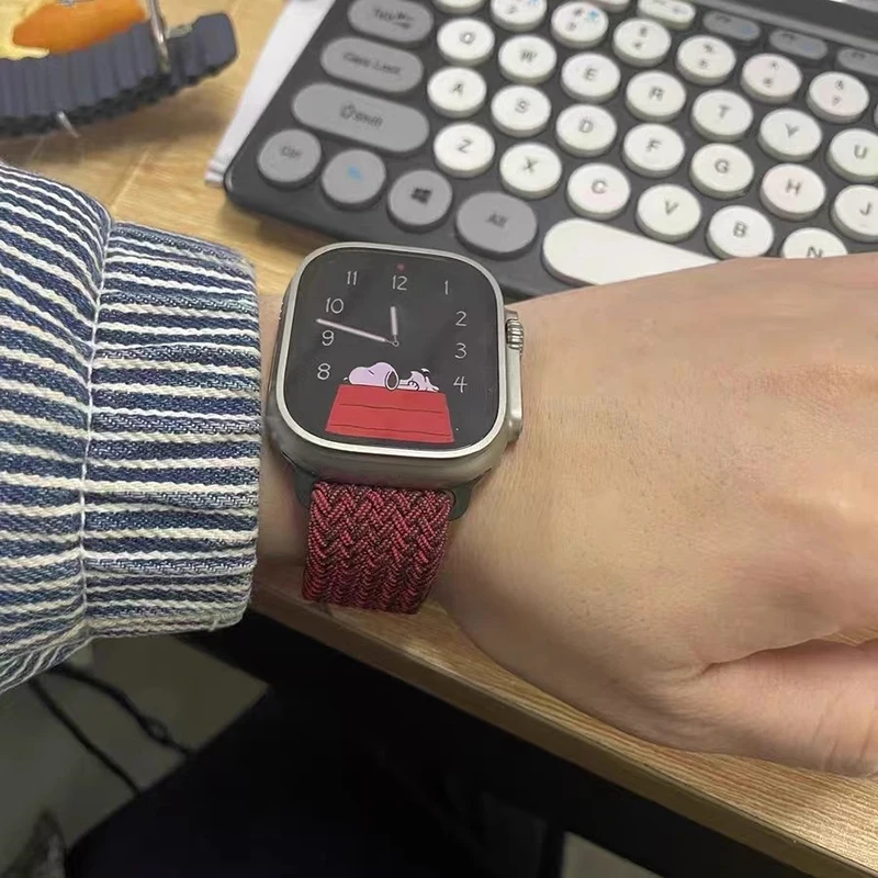 حزام مضفر لساعة أبل 40 مللي متر 45 مللي متر 49 مللي متر 42 مللي متر سوار بإبزيم مغناطيسي iWatch Series SE 6 7 8 9 10 Ultra 2 شريط مرن