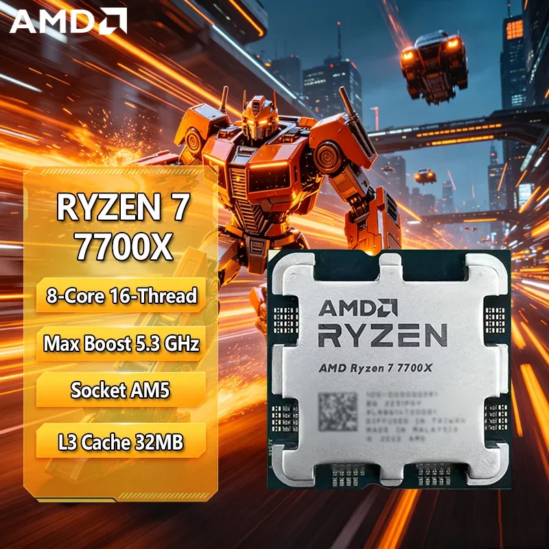 

AMD Ryzen 7 7700X AMD R7 7700X CPU 8-Core 16-Thread 5.3GHz Unlocked Desktop Processor Socket AM5 Gaming CPU Without Package