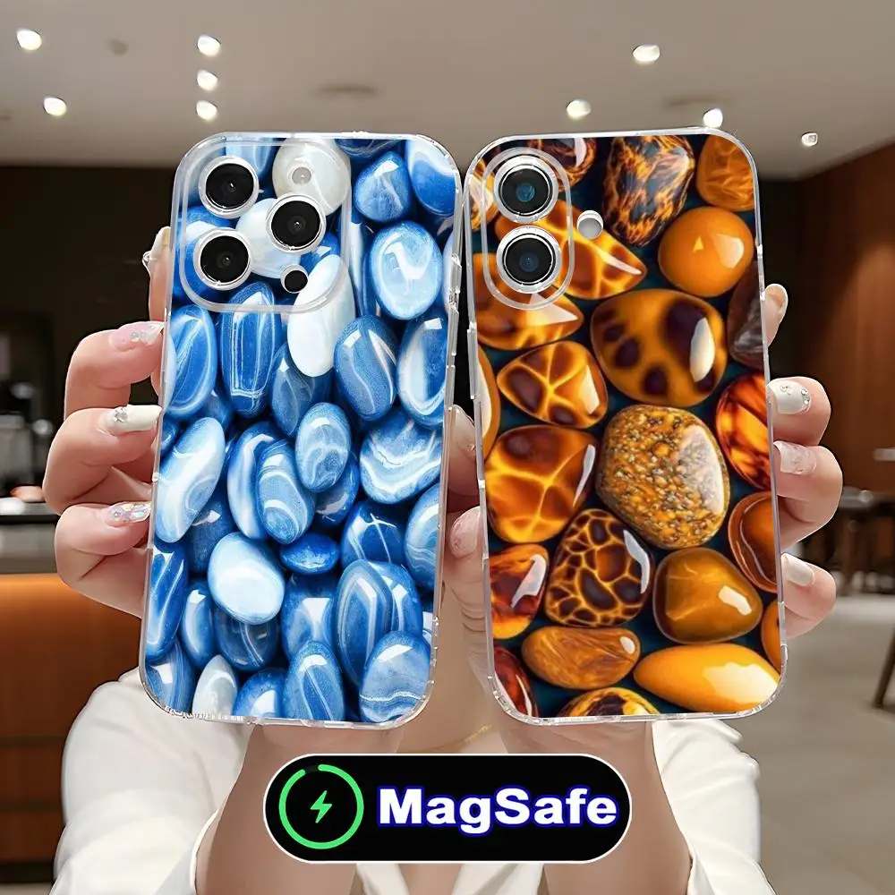 

Aesthetic Stones Mobile Phone Case for iPhone 17 16 15 14 13 12 11 Air Pro Max Plus Mini Magsafe Clear Colorful Cover Smartphone