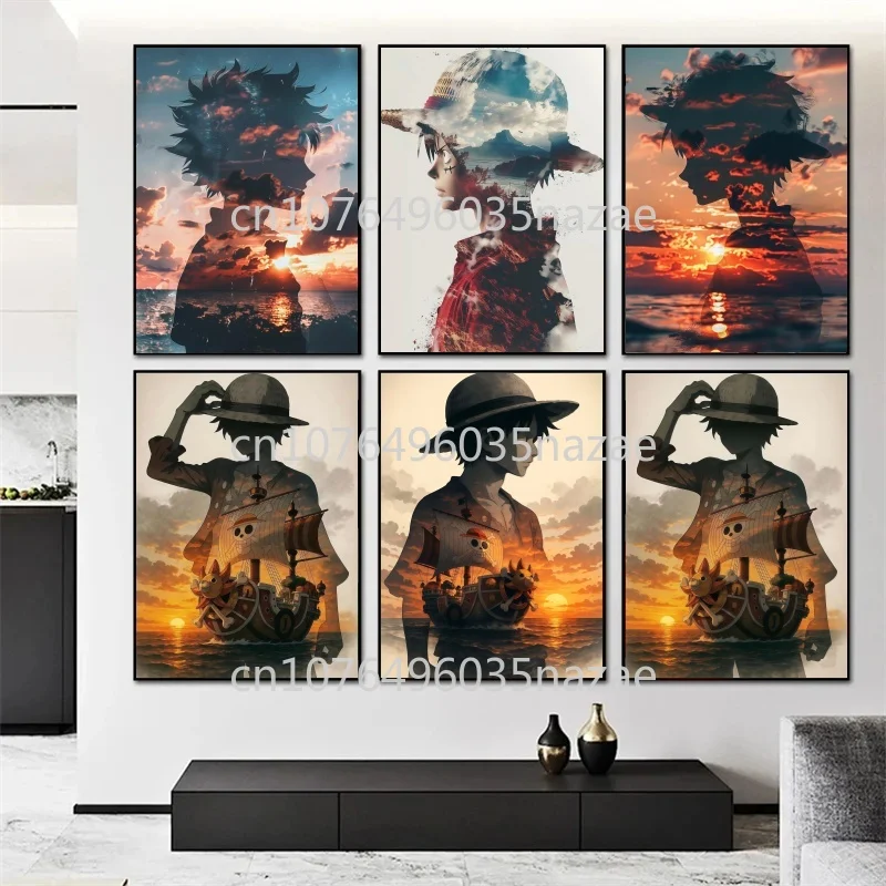 

Retro Home Cafe Wall Aesthetic Art Decoration, Cartoon, One Pirate, Poster, Luffy, Zoro, Print Canvas Painting, Christmas Gift