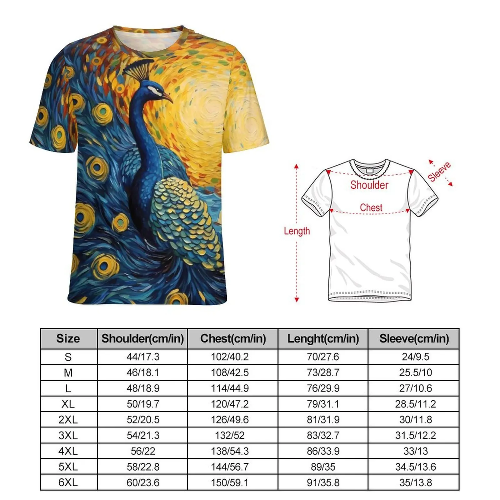 Summer T-Shirt Fantasy Painting About Peacock T-Shirts  Classic Trendy Tee Shirt For Mens Short Sleeves Printed Oversize Tops
