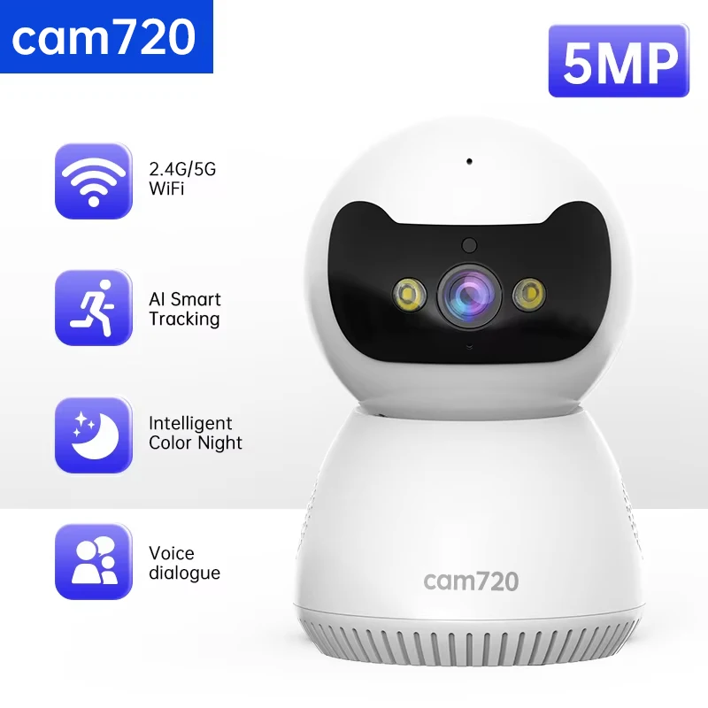 Cam720 5MP PTZ IP Camera 5G WIFI Wireless Security Camera HD IP Cameras Smart Home AI Tracking Surveillance Camera Baby Monitor