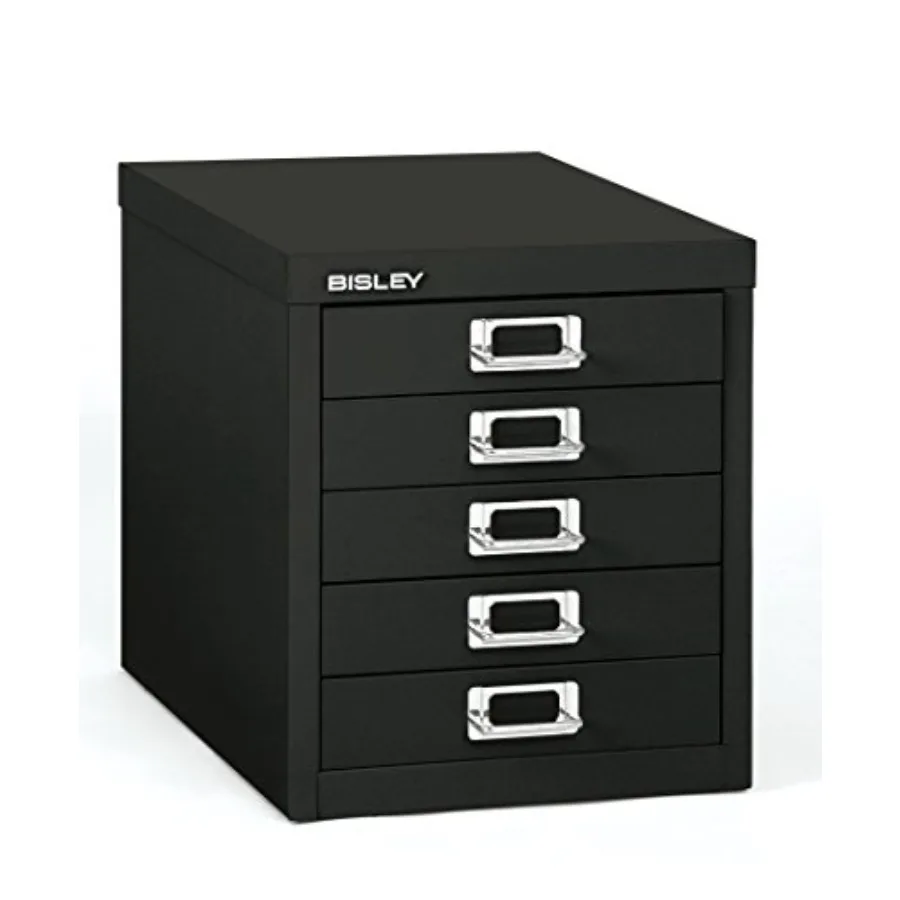 

5-Drawer Steel MultiDrawer Cabinet - Black Chrome Pull Handles with Label Holders Powder-Coated Steel Removable Drawers Desktop