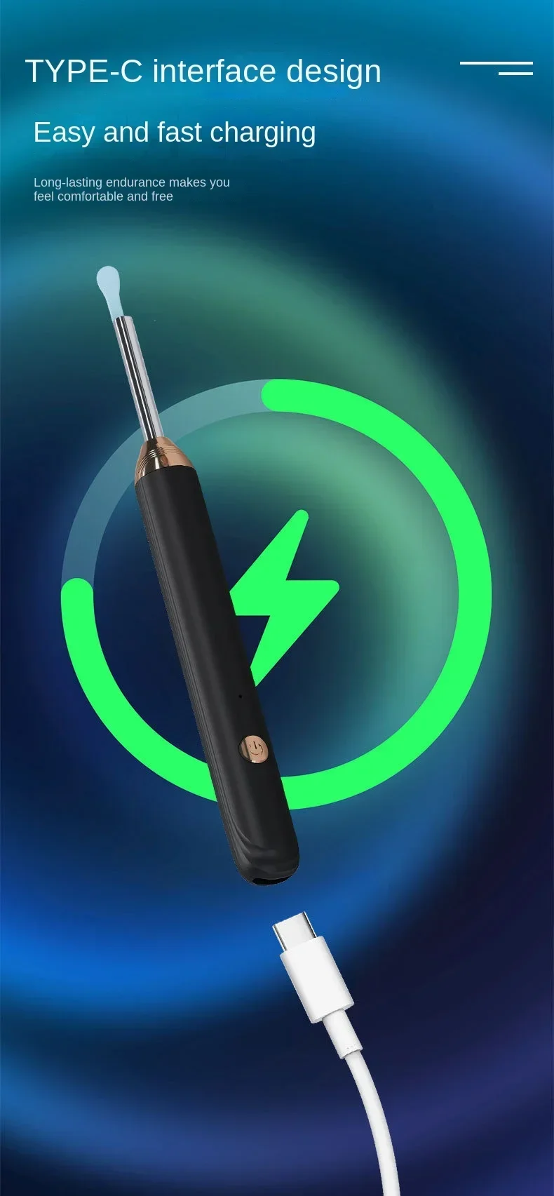 Tinsol Neuer 1296P Intelligenter Visueller Ohrenreiniger Ohrenschmalz-Entferner Otoskop USB-C-Ladegerät Endoskop mit Kamera – Detail 10