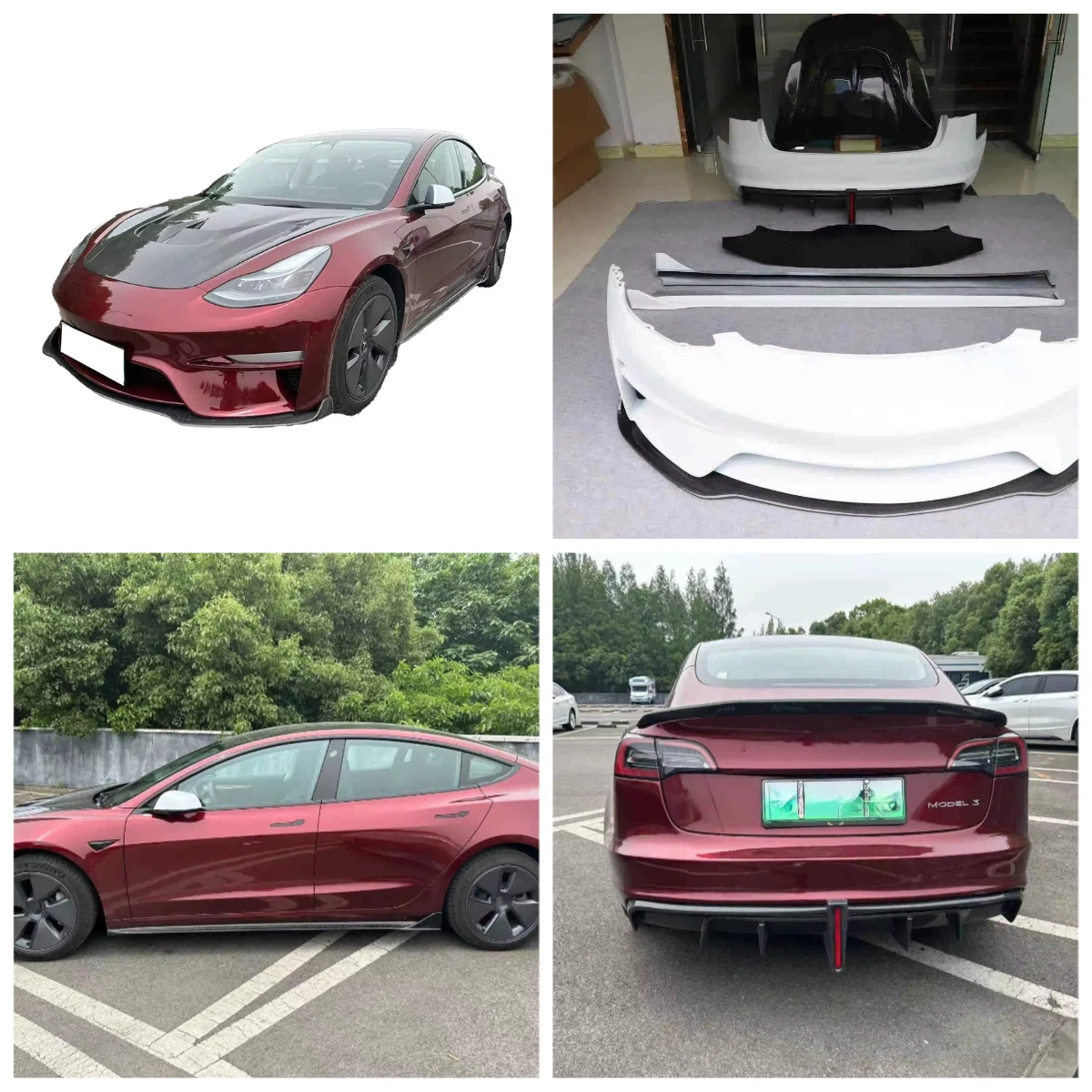 

Model 3 Rebot Style Full Body Kit Front Rear Bumper Side Skirts Lip Diffuser Spoiler Wing Hood