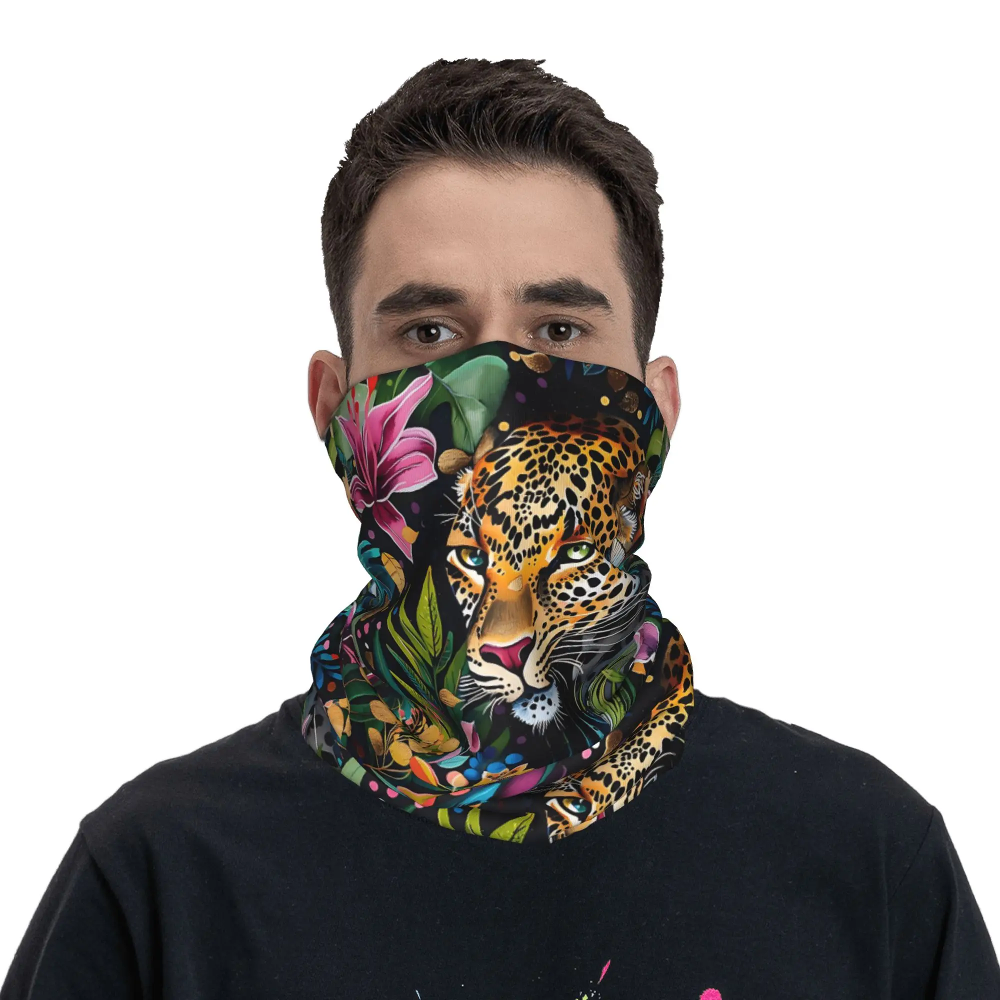 Leopard & Tropical Floral Balaclava  Riding Fishing Face Cover Mask Men Funny Dustproof Cycling Mask Neck Warmer Scarf Bandana