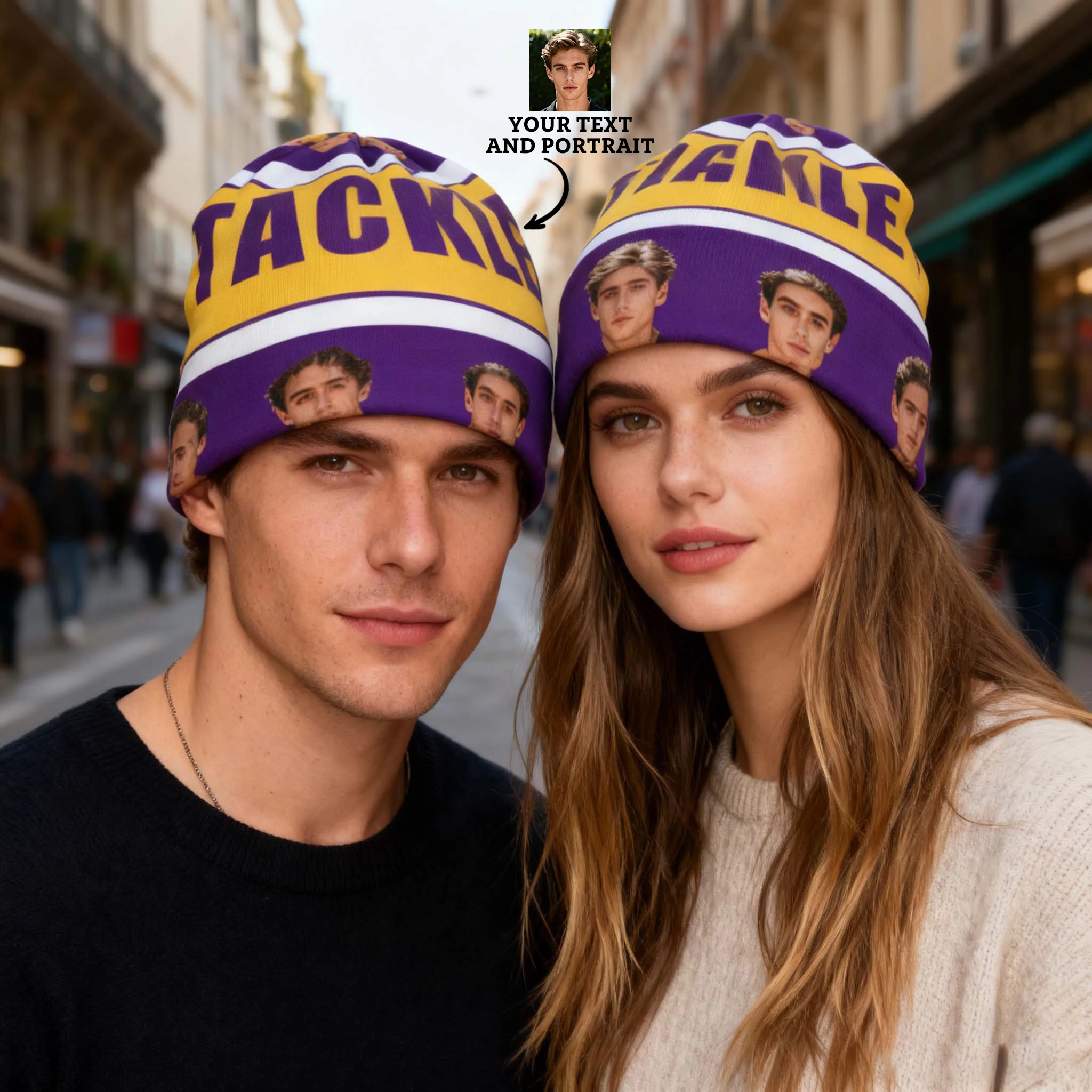 Customizable Colorful Knit Beanies Customizable Name and Face Portrait Customize a Hat That's Unique and Personalized for You  W