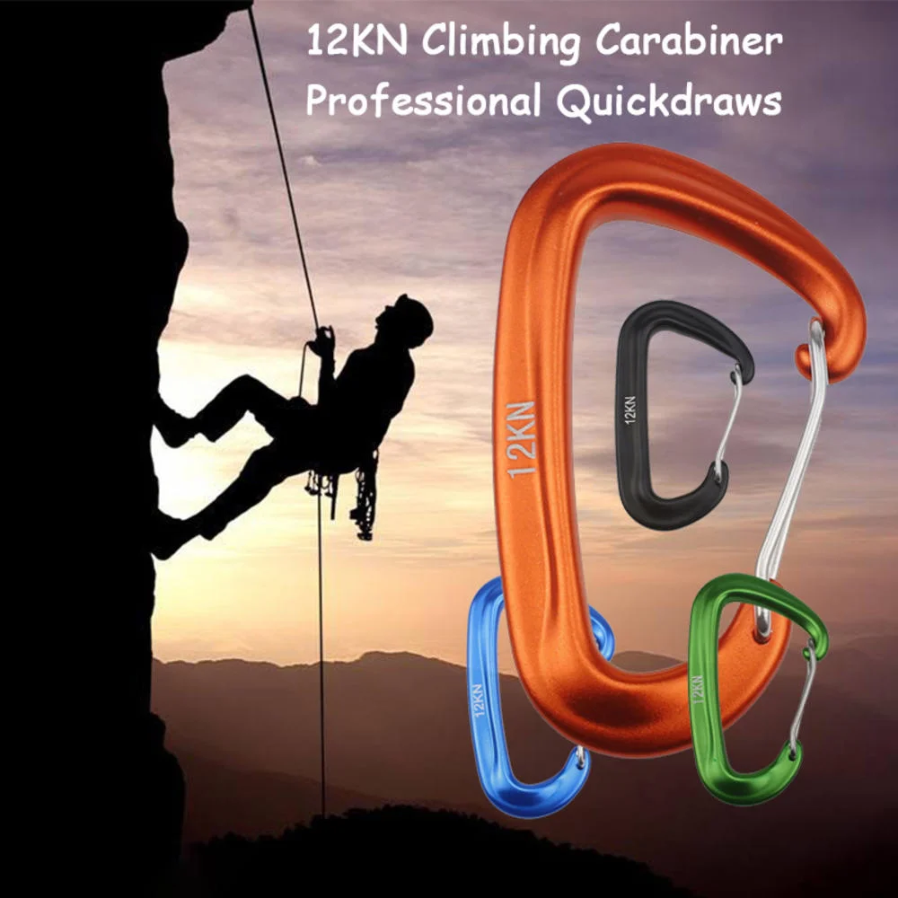 1pc 12KN Professional Climbing Carabiner D Shape Aluminum Safety Lock Outdoor Climbing Ascend Mountaineering Equipment