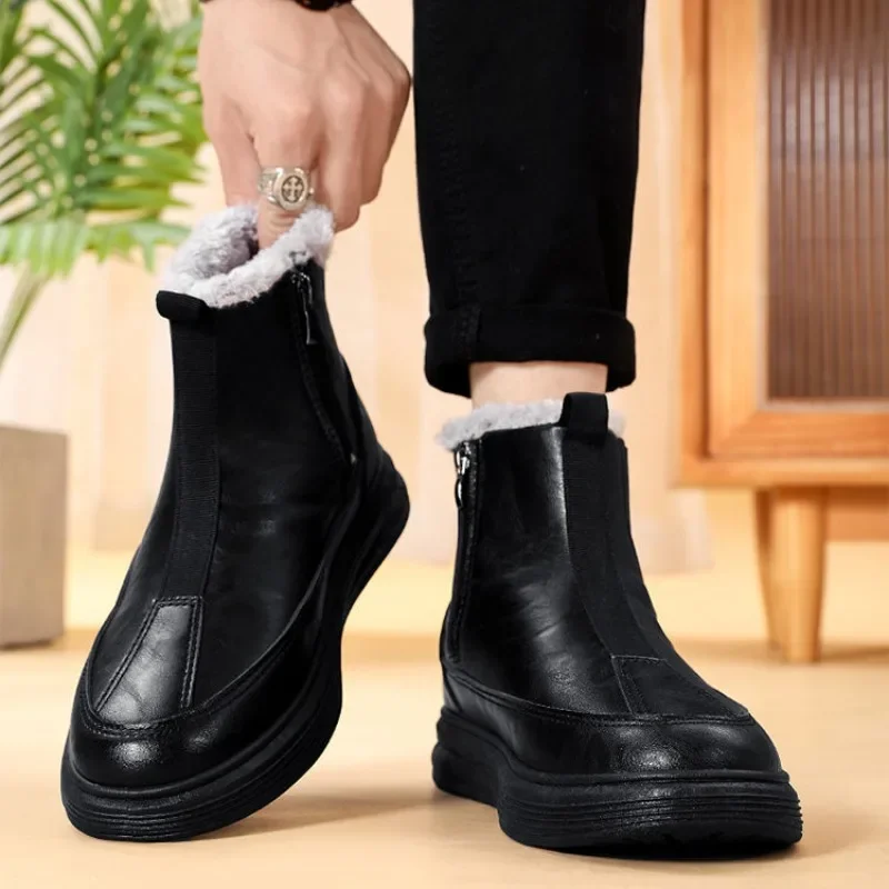 Booties Men's Snow Boots Slip-On Ankle Fashion Male Winter Shoes Footwear Waterproof Fleece Cotton Shoe Brands Thick Plush Fur