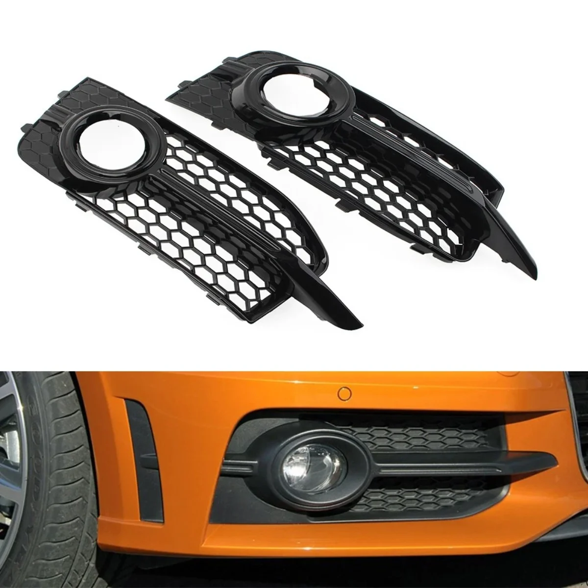 LH+RH  Front Fog Light Grille Cover Honeycomb  Mesh Hex Fog Lamp Racing Grill For Audi A1 8X S-Line 2011 2012 2013 2014