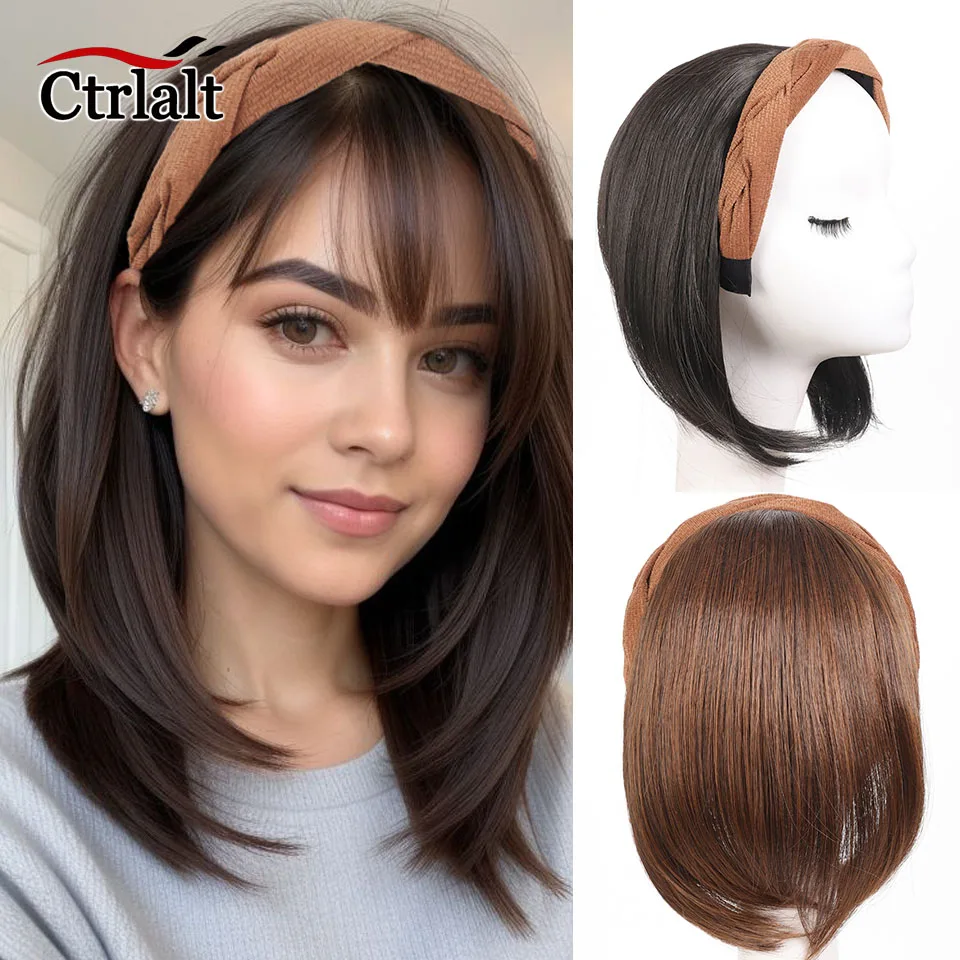 

Short Straight Headband Half Wig Synthetic Clip in Hair Extension Fluffy Natural False Hairpiece With HairBand for Women