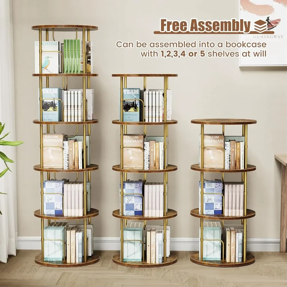 5 Tier Rotating Bookshelf, 360 ° Display Stackable Spinning Bookshelf Tower, Narrow Space Saving Floor Standing Swivel Bookcase