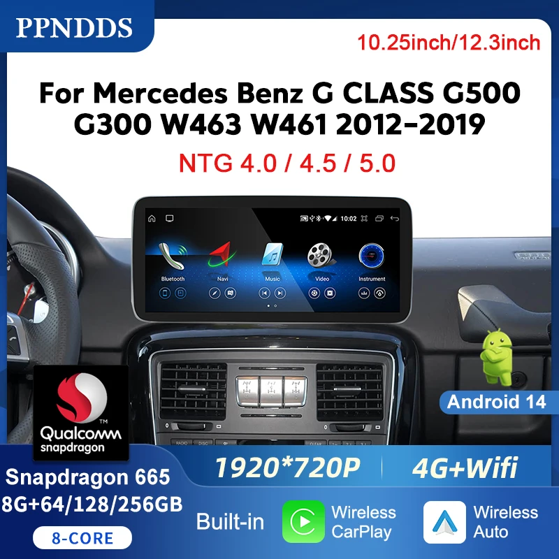 

PPNDDS Android 14 Car Stereo Wireless Carplay WiFi FM Car Radio for Mercedes Benz G CLASS G500 G300 W463 W461 Touch Screen GPS