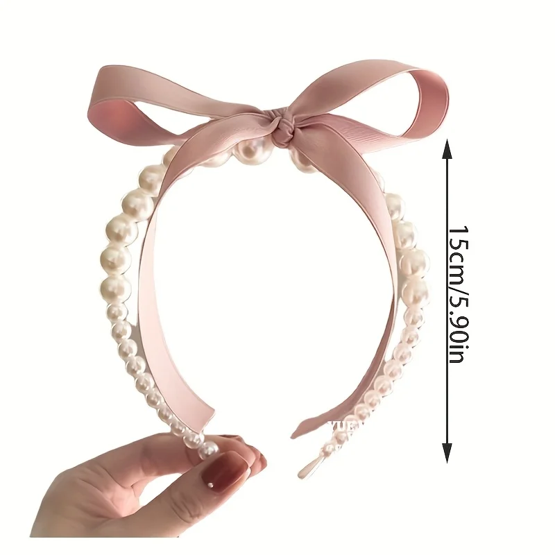 1pcs Fashion Sweet Retro Pearl Hair Hoop Bow Strap Hair Hoop For Women Girls Party Hair Accessories view 3
