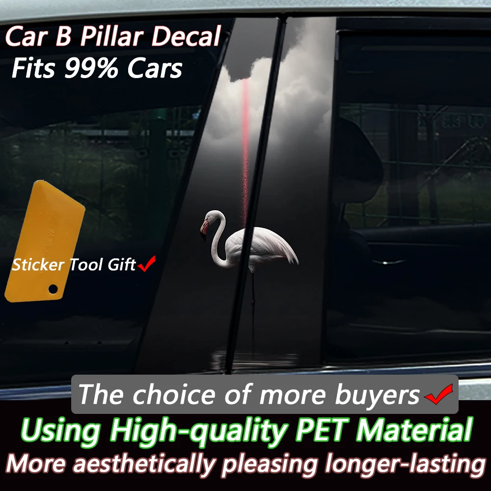 2PCS Art Flamingo Car B-pillar Decal Waterproof Vinyl Window Sticker Scratch Protector for Universal Car Models
