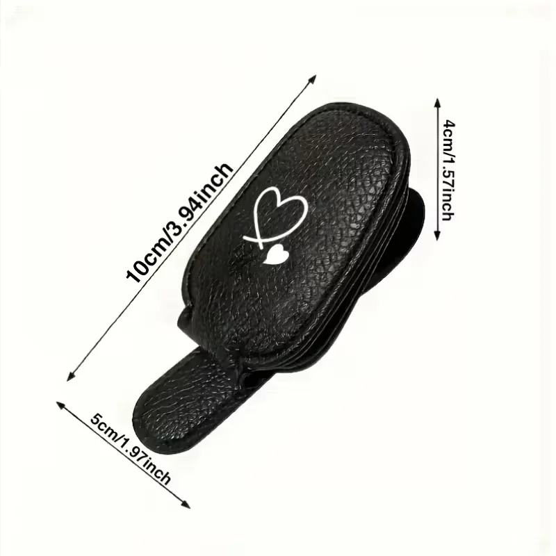 Cute Heart Car Sunglasses Clip, PU Leather Auto Sun Visor Glasses Holder, Universal Car Interior Storage Accessory