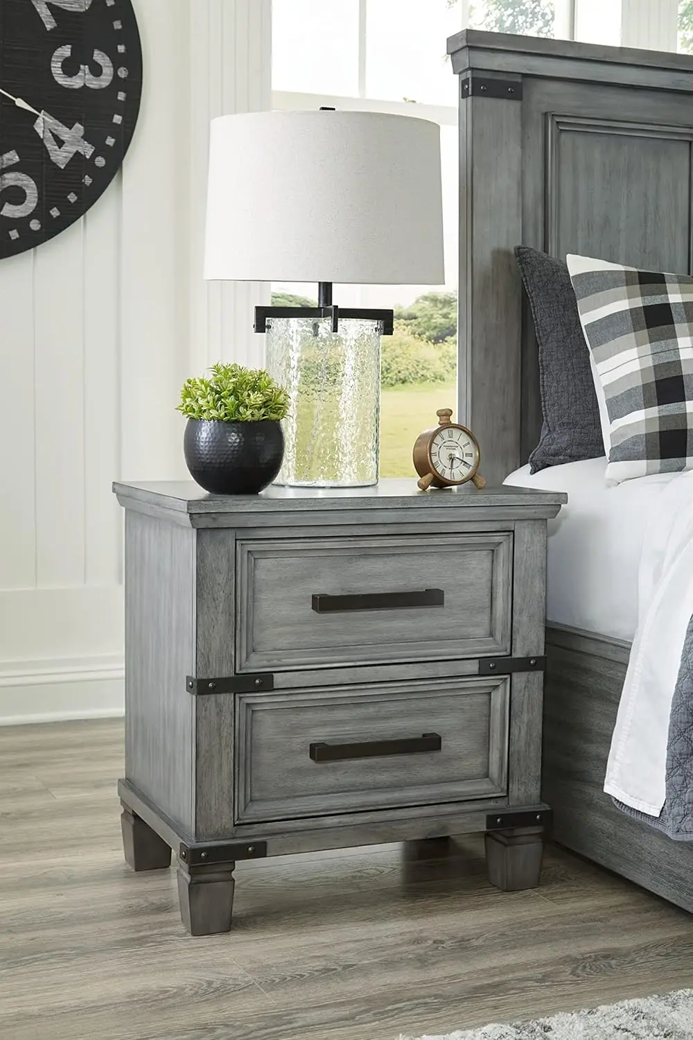 Russelyn Rustic 2 Smooth-Gliding Drawers Night Stand With Outlets & Usb Ports, Gray