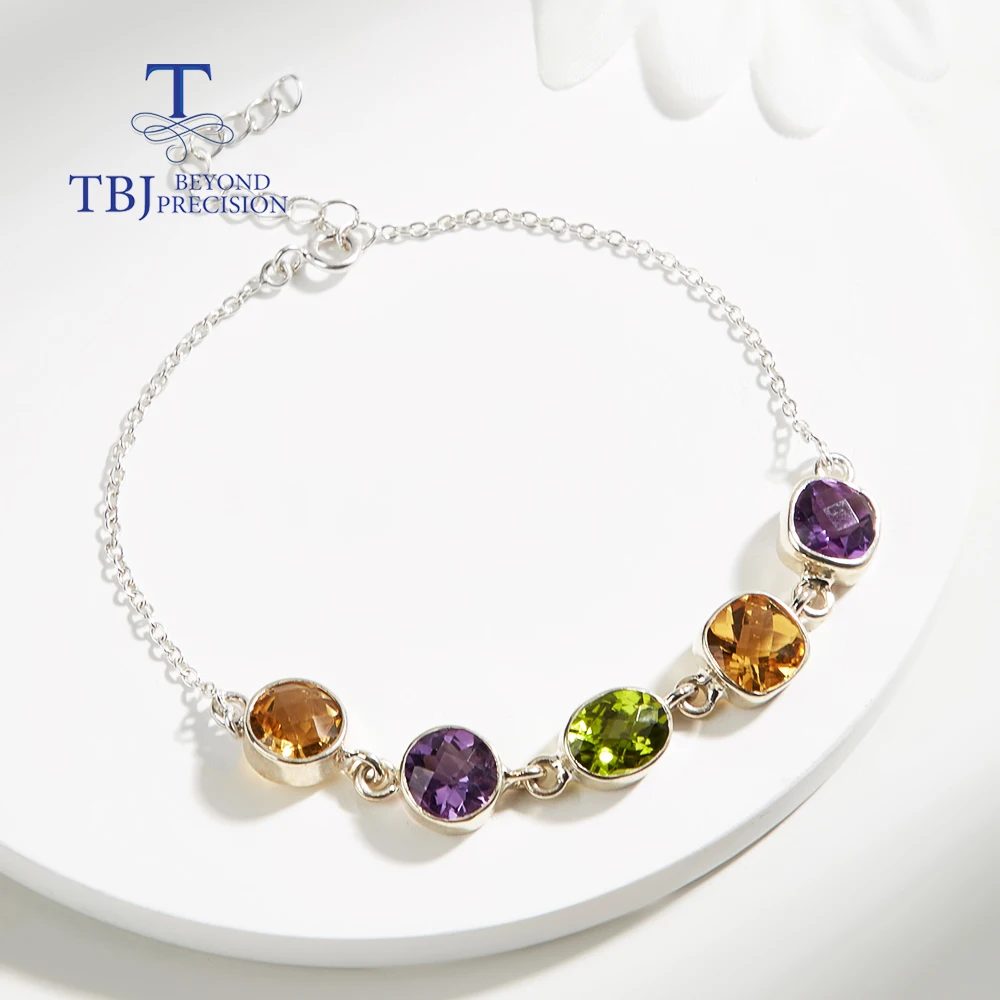 

Handmade Natural amethyst citrine peridot gemstone colorful bracelet 925 sterling silver women's fine jewelry anniversary gift