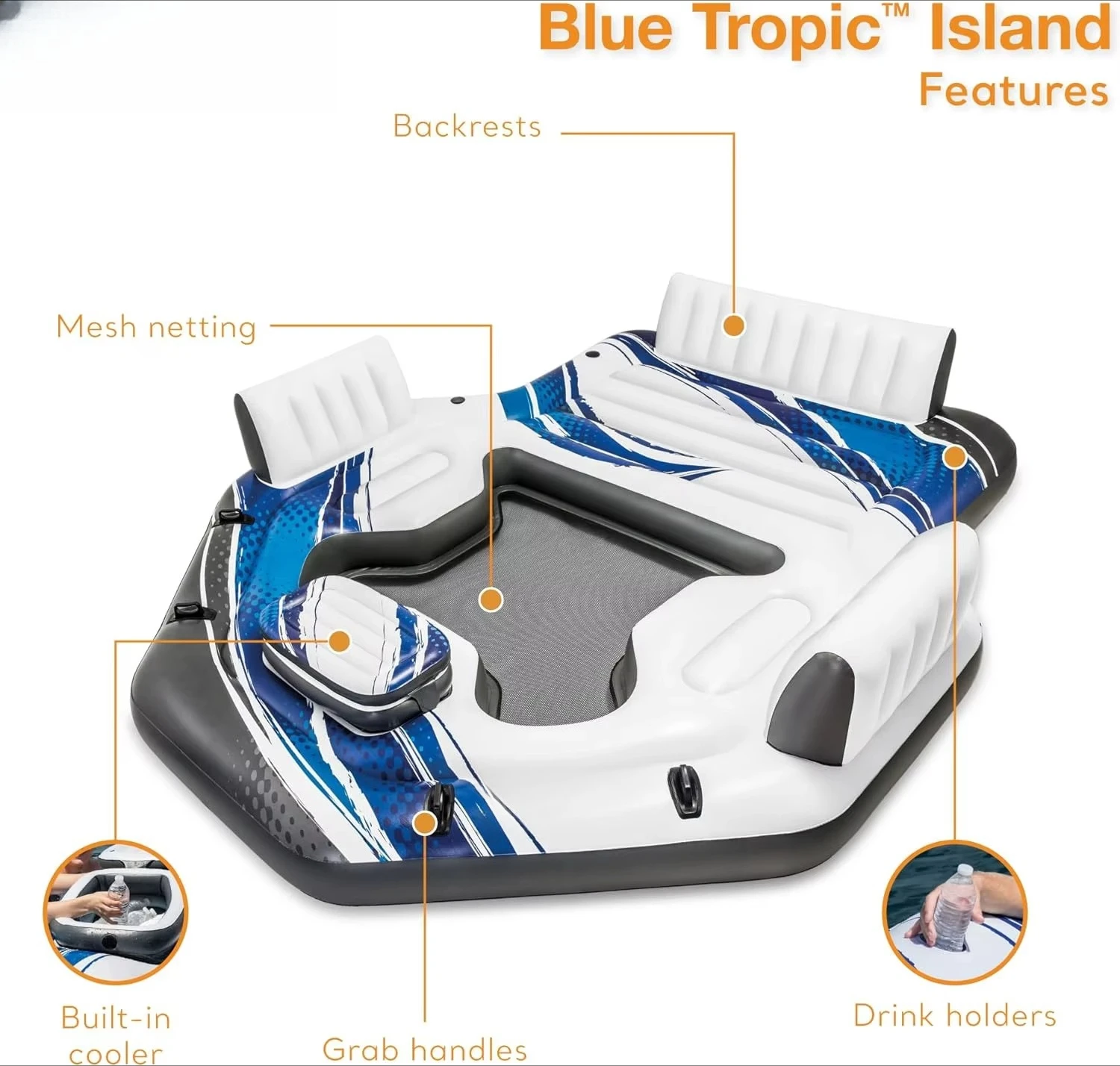 Customized  factory direct sales inflatable 5-person floating island - large floating raft, with backrest, built-in cooler