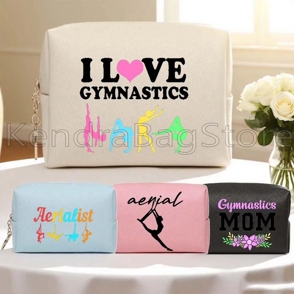 

Gymnastics Girl Gymnast Rhythmic Aerial Yoga Aerialist PU Leather Travel Cosmetic Bag Women Makeup Case Waterproof Storage Bag