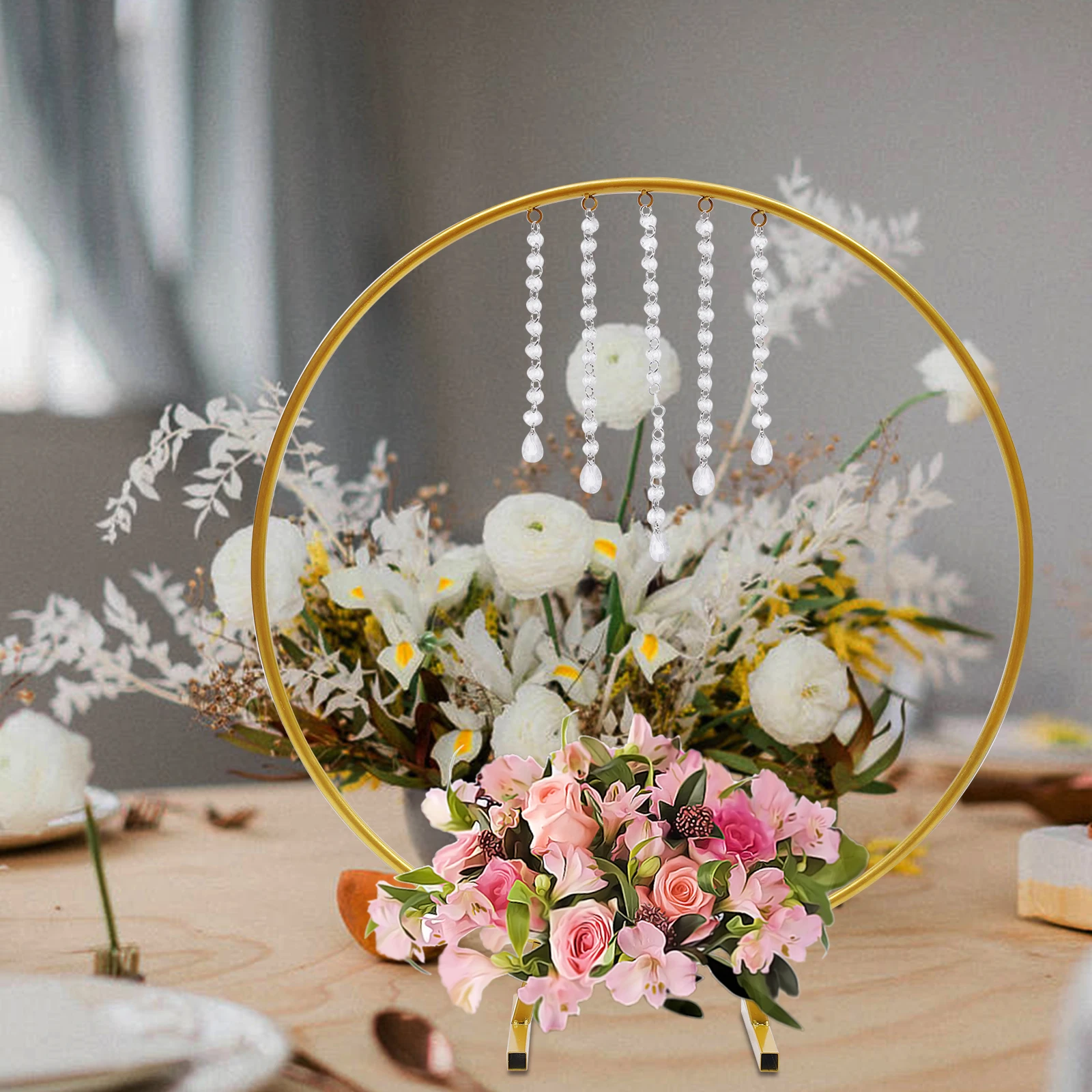 10PCS Wedding Tables Metal Gold  Stand With Crystal Beads Balloon Flower Stand For Wedding Birthday Party Decoration