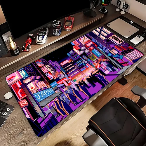 Alfombrilla de ratón Neon City, alfombrilla de ratón grande de píxeles, alfombrilla de ratón XXL, configuración de accesorios para juegos, alfombrilla de ratón de goma para empresa, alfombrillas de escritorio