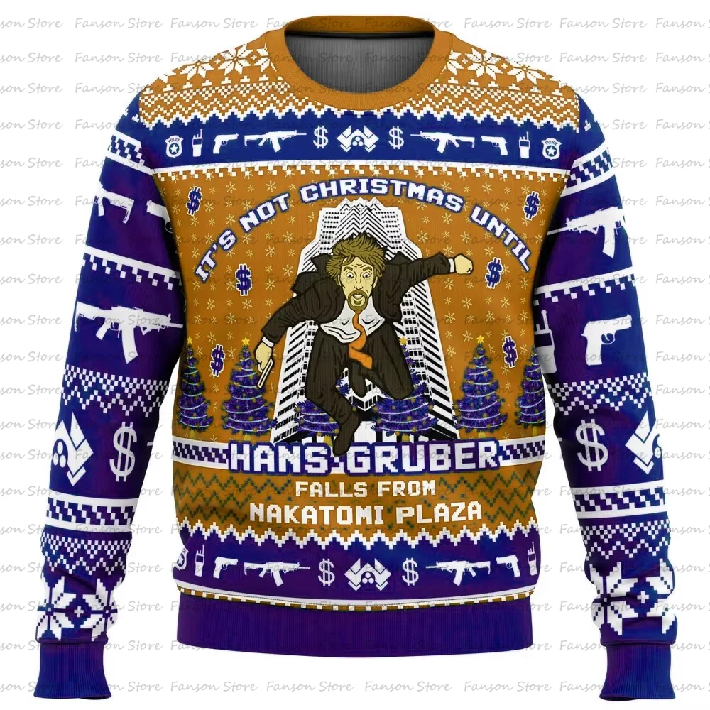 Sweat à capuche de Noël pour hommes et femmes، pull de dessin animé، قميص العرق صب زوجين، Hans ove ber، Nakatomi Plaza Die H