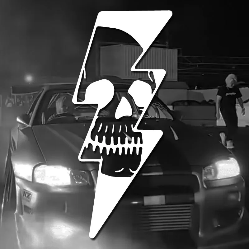 Skull Lightning Waterproof Vinyl Sticker, Self Adhesive Cool Creative Decal for Car Truck Motorcycle Laptop Decoration
