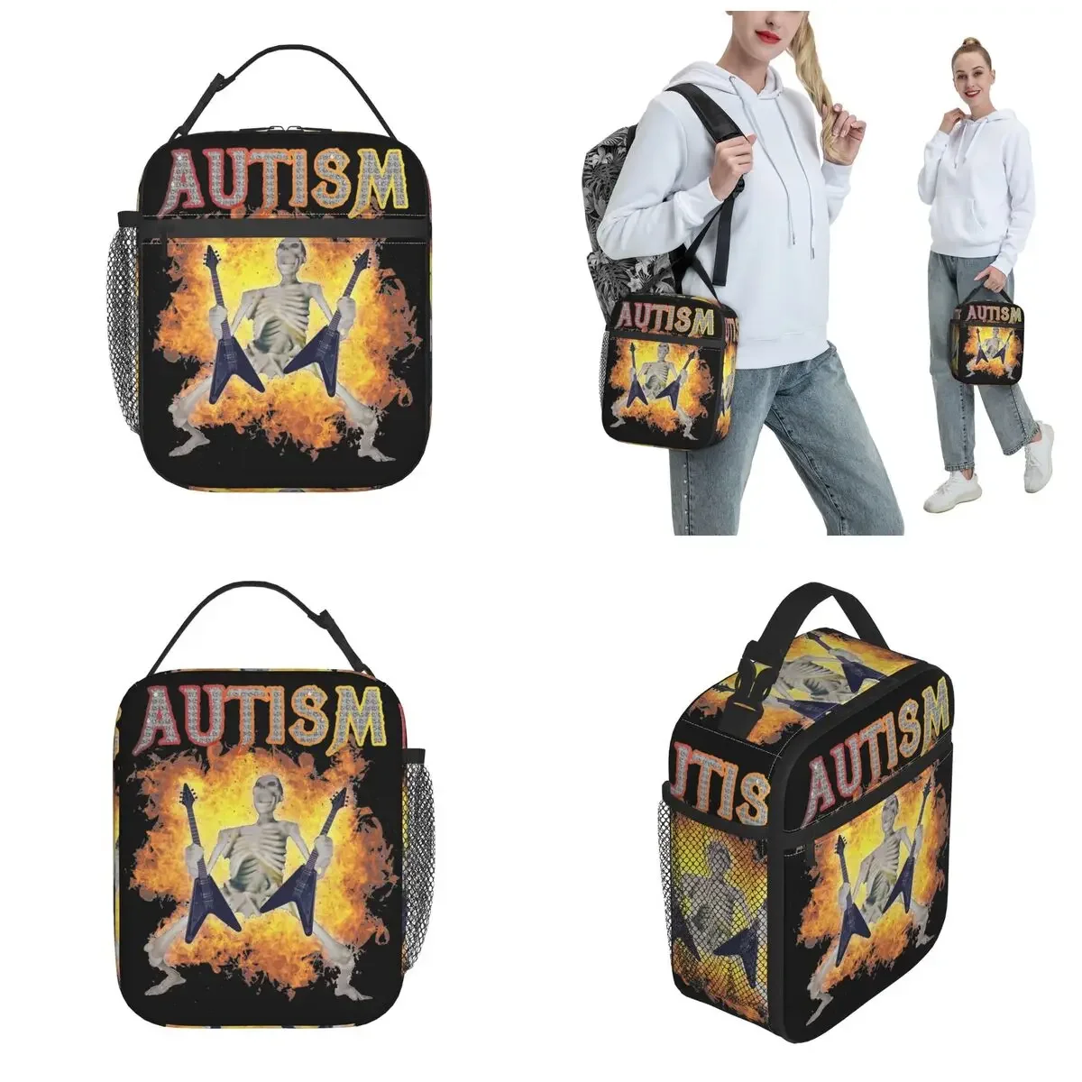 Insulated Lunch Box Autism Funny Skeleton Meme Product Lunch Food Box Causal Thermal Cooler Bento Box For Office