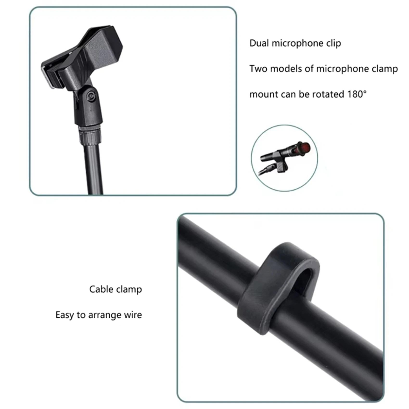 AT41 2X Adjustable Microphone Stand With Boom Portable Mic Clamp Mount For Schools Offices Theaters