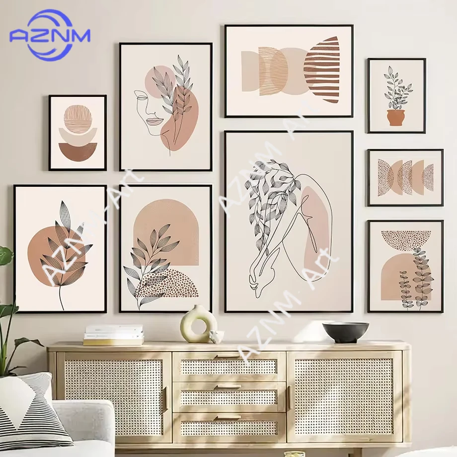 1 Stück, Boho-Abstrakte Poster und Drucke, Blattmädchen-Körper, geometrische Wandkunst, botanische Leinwandmalerei, Bilder für Wohnzimmer
