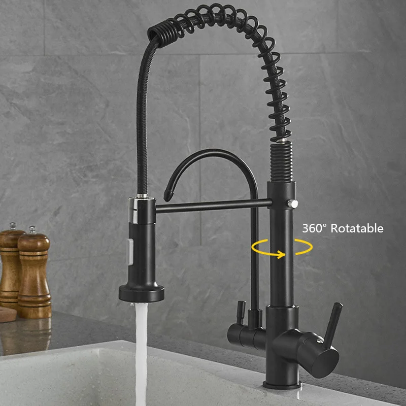

Black Pull Out Kitchen Faucet Water Filter Tap Brass Crane For Kitchen Deck Mounted Sink Faucet Mixer Nickel 3Way Kitchen Faucet